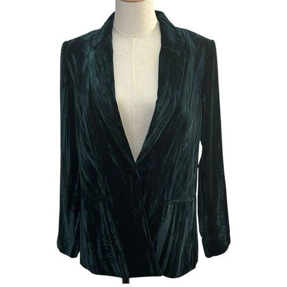 Wayf Dark Green Velvet Textured Blazer Jacket Single Button Deep Plunge M NWOT - Picture 2 of 13